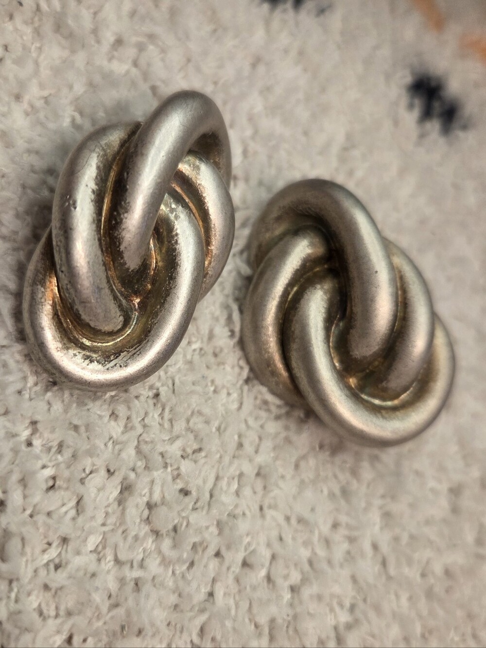 Vintage Pewter Tone Chunky Knot Clip On Earrings Retro Statement Jewelry